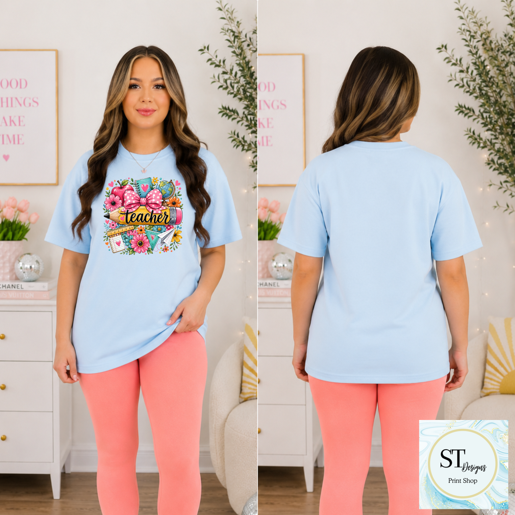 Cute Teacher Graphic T-Shirt | Pencil & Floral Teacher Shirt | Back to School Teacher Tee | Teacher Appreciation Gift | Unisex S-5XL-3