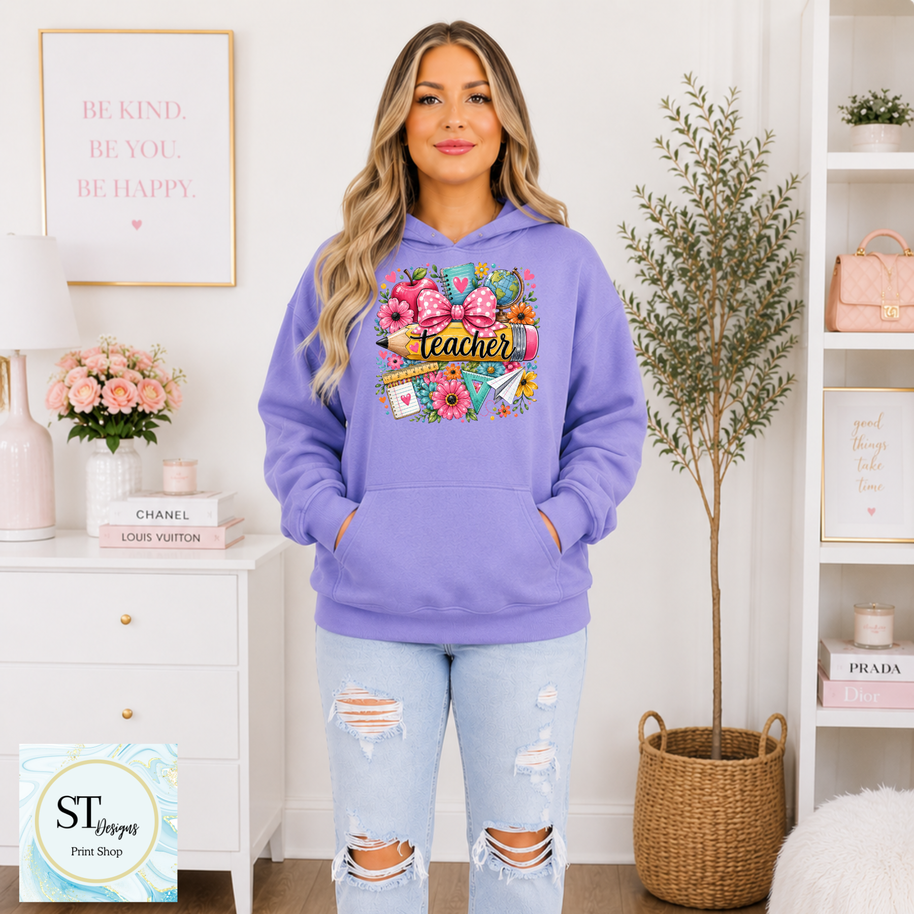 Cute Teacher Graphic T-Shirt | Pencil & Floral Teacher Shirt | Back to School Teacher Tee | Teacher Appreciation Gift | Unisex S-5XL-4