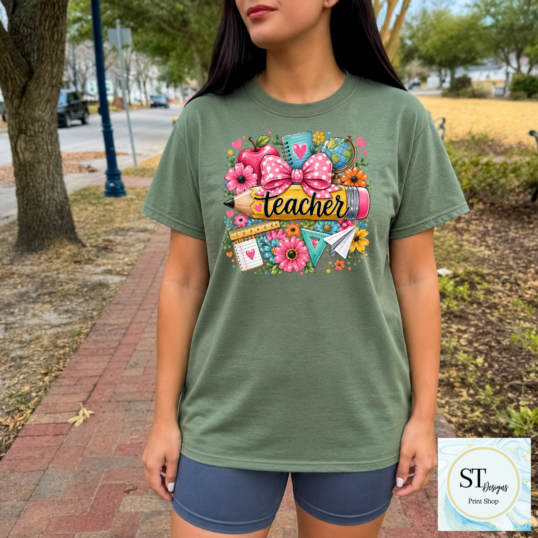 Cute Teacher Graphic T-Shirt | Pencil & Floral Teacher Shirt | Back to School Teacher Tee | Teacher Appreciation Gift | Unisex S-5XL-1