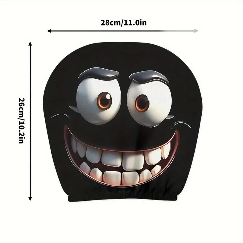 2pcs Smiley Face Printed Car Pillowcase Soft Comfortable Decorative Cushion Cover Auto Seat Headrest Washable Polyester Fabric