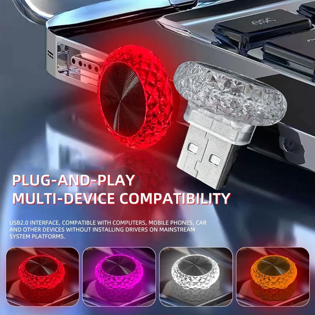 1x RGB Car USB Ambient Light Mini LED Decorative Atmosphere Lamps For Auto Interior Environment Light Computer Light Plug Play