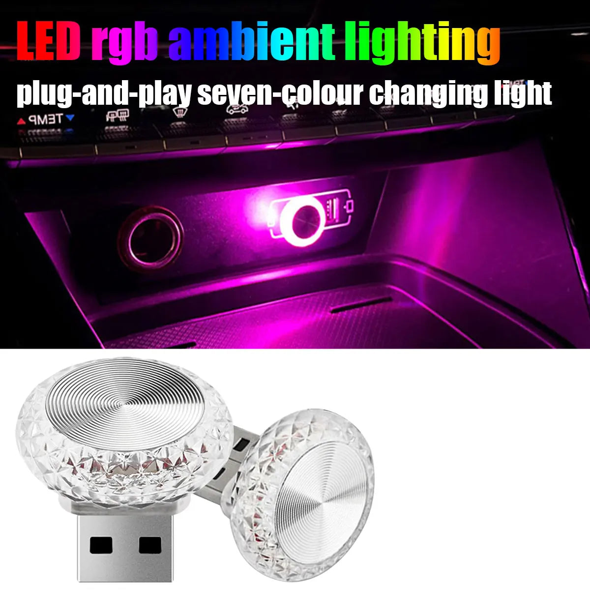 1x RGB Car USB Ambient Light Mini LED Decorative Atmosphere Lamps For Auto Interior Environment Light Computer Light Plug Play