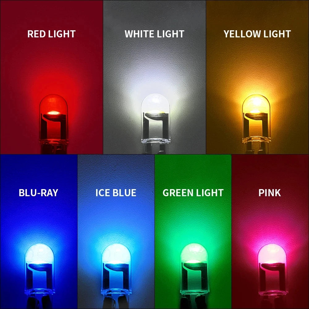 10X New W5W LED T10 Car Lights COB Glass Interior Parts Bulbs White ice blue Yellow Auto License Plate Lamp Dome Read Light 12V