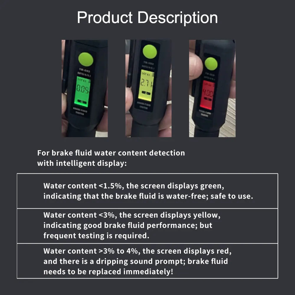Auto Car Brake Fluid Liquid Tester Pen With Intelligent Display For DOT3/DOT4/DOT5.1 Brake Liquid Tester Diagnostic Tools